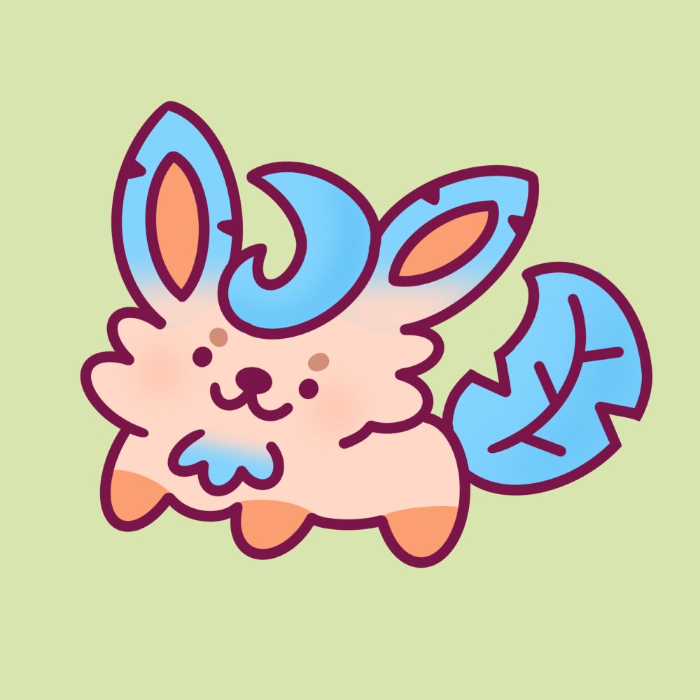 Tsuki, a blue Leafeon, drawn in a chibi fashion.