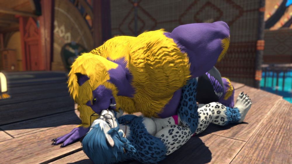 At the lowest point in Sven's one-armed push-up, his heavy body presses into Majun's, and they share a brief kiss.