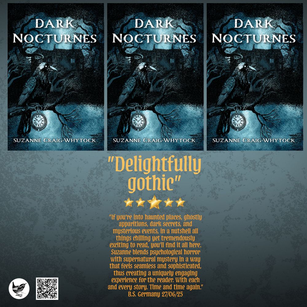 Book promo graphic showing the cover of Dark Nocturnes by Suzanne Craig-Whytock, with the header 'Delightfully Gothic.'