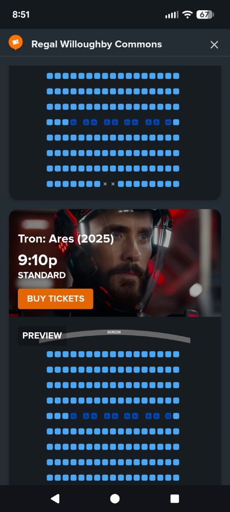 A local theater showing only 2 tickets sold for Friday night showings of Tron Ares