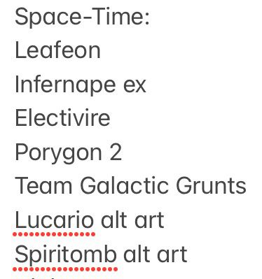 List of cards needed to complete the Space-Time set in Pocket