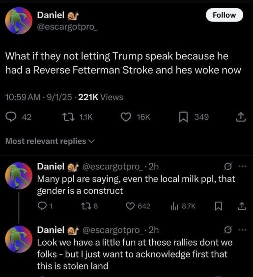 What if they're not letting Trump speak because he had a Reverse Fetterman Stroke and he's woke now? 