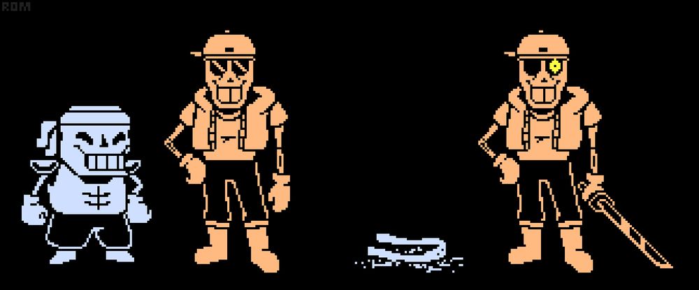 A pixel artwork of Comic and Paps, which are swapped versions of Sans and Papyrus from Undertale