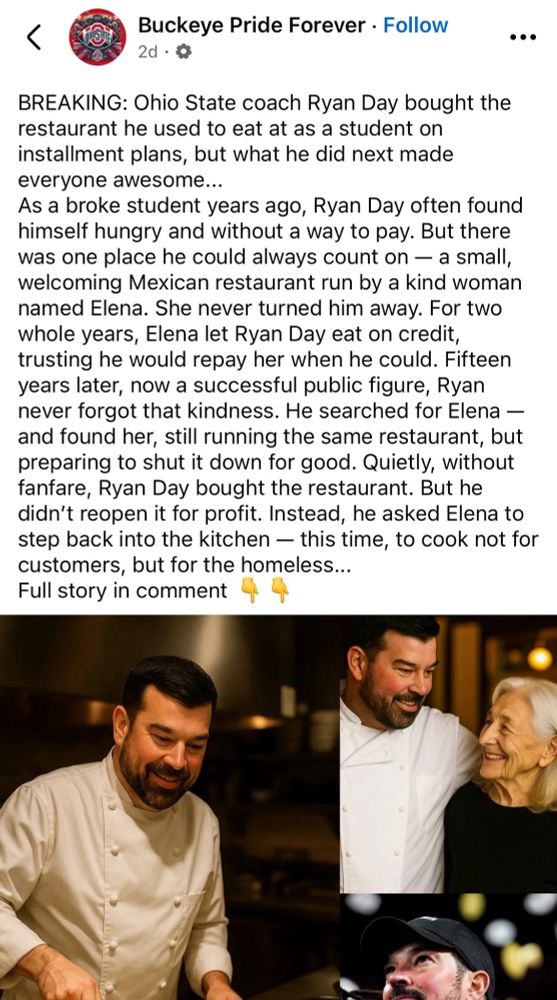 Facebook AI slop about Ryan Day at a restaurant