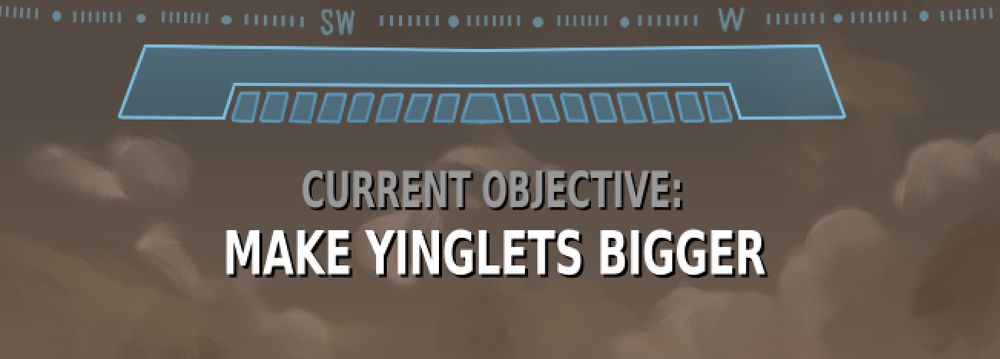 A re-creation of the "current objective: survive" title from Halo: Reach, with one important alteration:"Current objective: make yinglets bigger"
