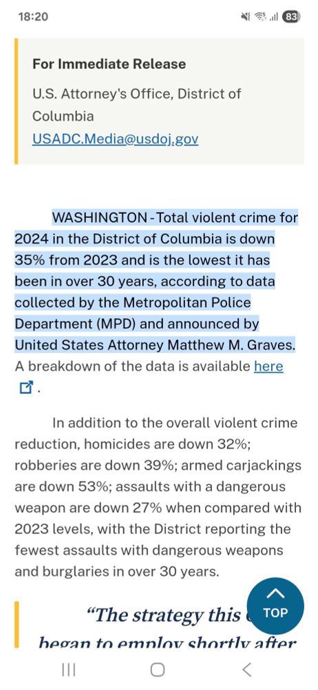 Stats show crime down in DC