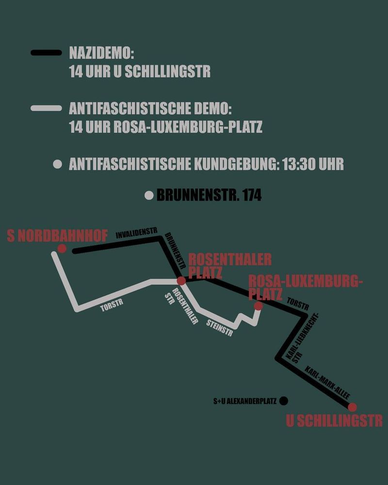 Karte mit Demorouten von Nazis und Gegendemo