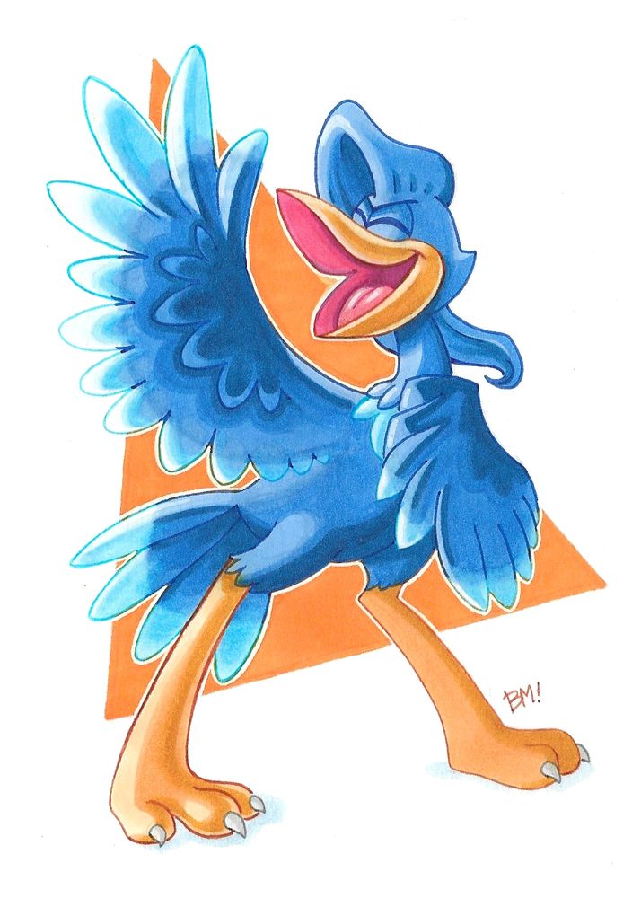 Saxon, the blue-crested breegull! He stands with a wing outstretched and his beak wide open, singing a song that is a mystery to us. I strongly considered making it 'Memory' from Cats. Be glad I spared you.