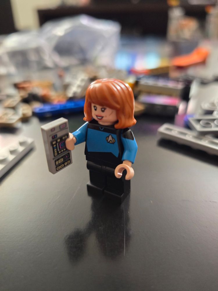 A LEGO minifigure of Beverly Crusher, as played by Gates McFadden 