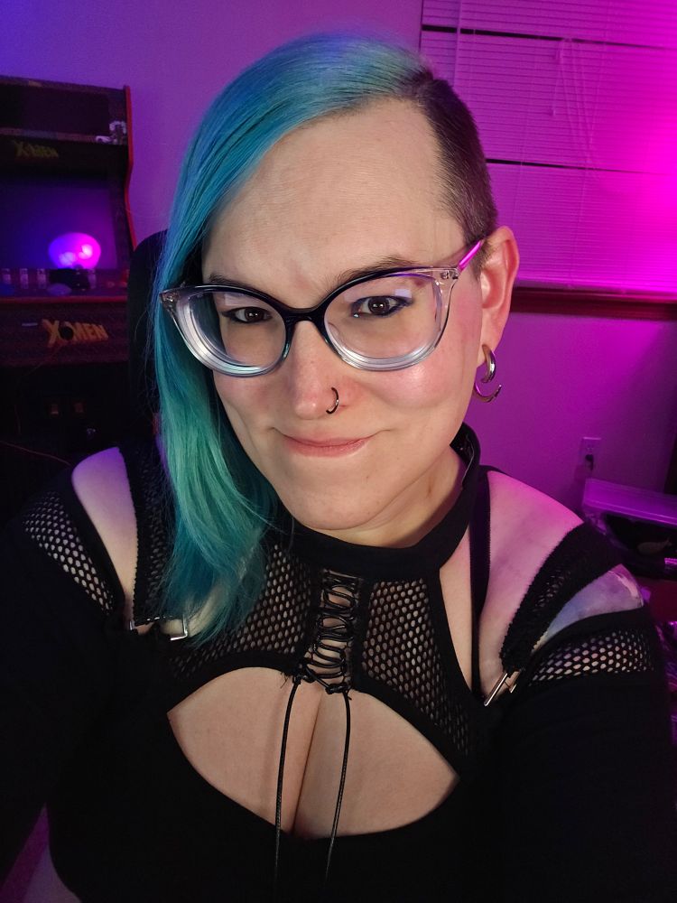 blue-haired goth selfie