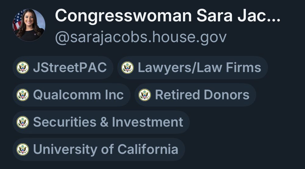 Congresswoman Sara Jacob’s donors
