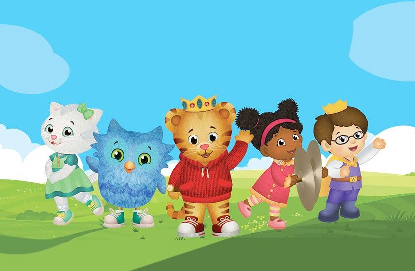 A composed illustration of the cast of Daniel Tigers Neighborhood, a show featured on PBS Kids