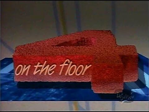 The title graphic to the sketch comedy series, 4 On the Floor. It’s a 4 laying flat on a multicolored background with “on the floor” on its underside.