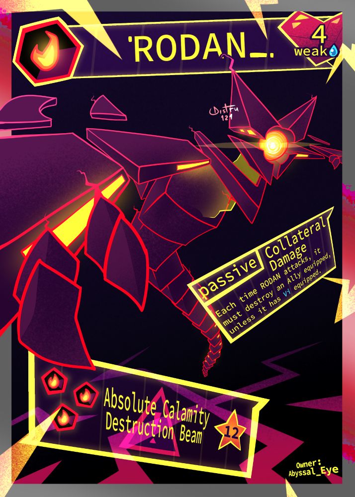 Trading card of RODAN, an OC owned by Abyssal_Eye.