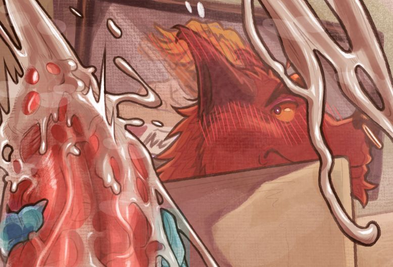 Teaser of an unreleased artpiece.
Werewolf Boyfriend walking by a short-style cubicle, catching a co-worker jerking off his massive cock out in the open.
Ropes of cum jet across the co-worker, covering both him and the floor around him.

View the full artpiece on Patreon / SubStar for $2!