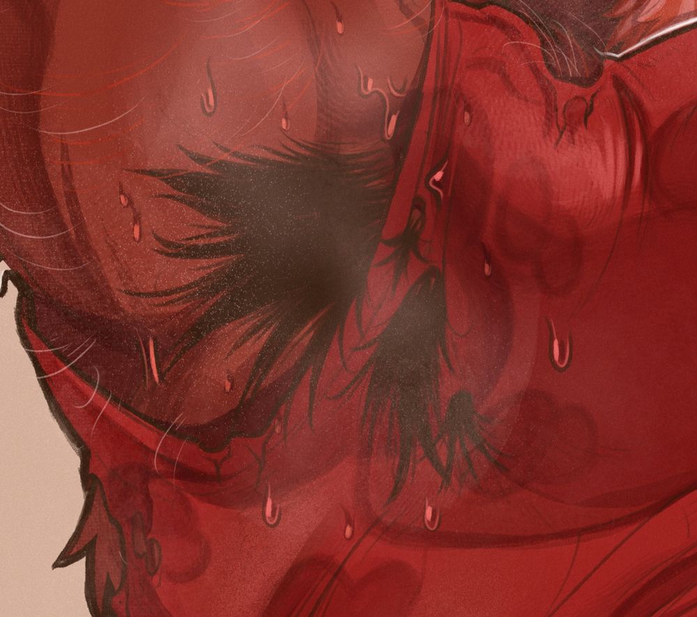 Arturo's hairy pits, peaking out from the many rips on his red shirt. It never stood a chance trying to contain hair that thick and musky...