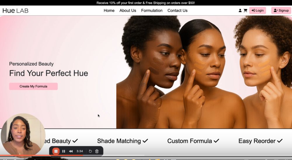 Screenshot of Medina's Loom video for Hue. There are 3 women with a few different swabs of foundation on their faces.