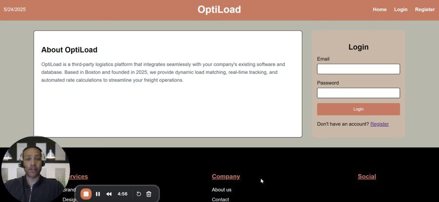 Dvonte is demoing his app OptiLoad. Screenshot of his Loom. 