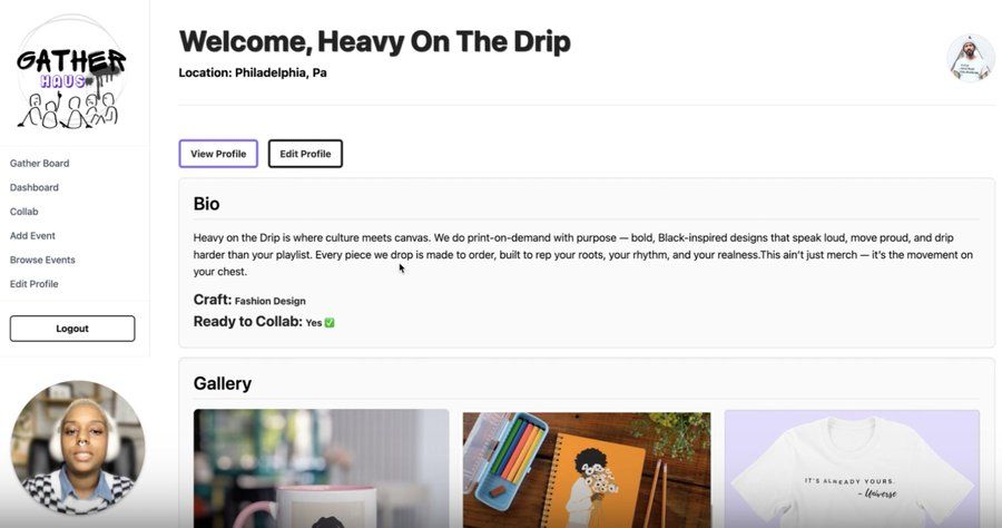 
Brittney demoing her app Gather Haus. Screenshot of the Loom. 