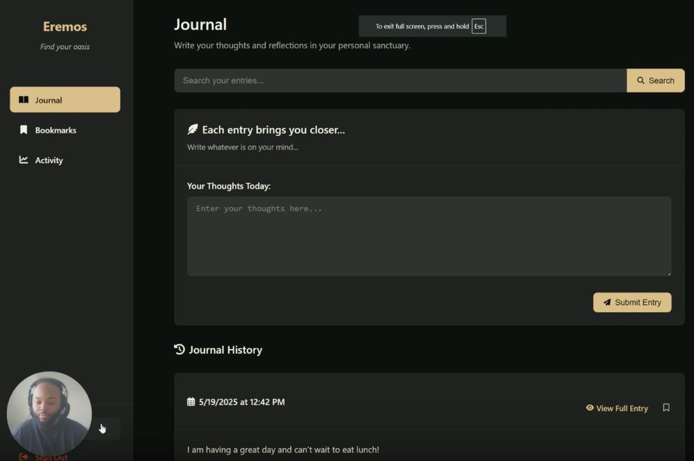 Screenshot of Immanuel's journal app. Showing a blank entry. 