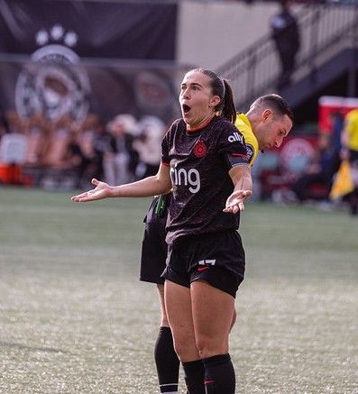Sam Coffey reacts to a missed call by officials during the Thorns/Wave game Nov 9 2025
