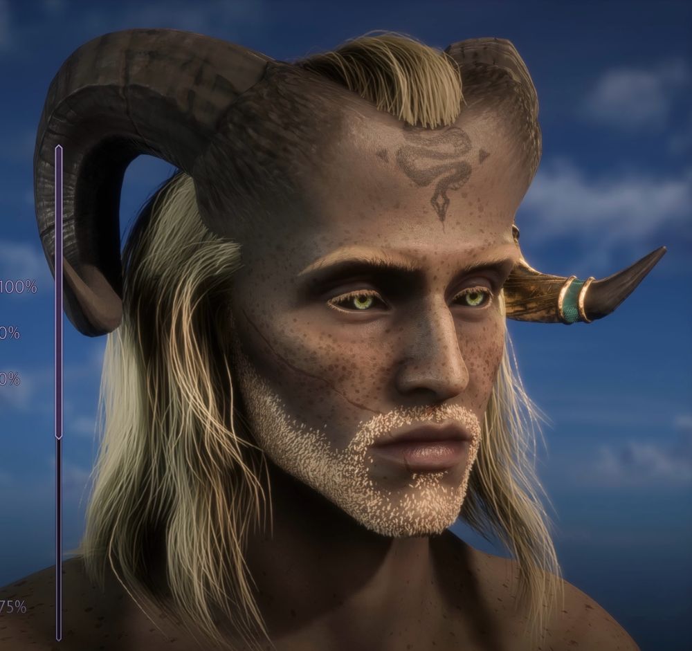 Same as previous but in different lighting and better eyes. His eyes are now a paler blue-green and have black sclera.