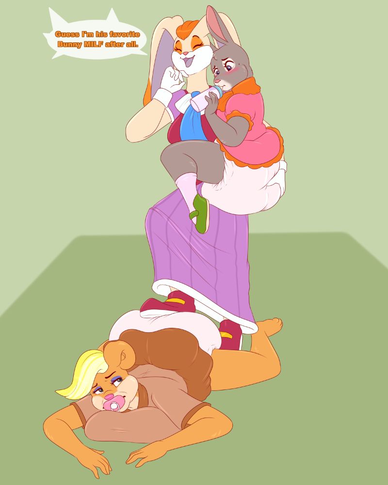 Rabbit mom goofy taking care of other 2 bunny abdls 