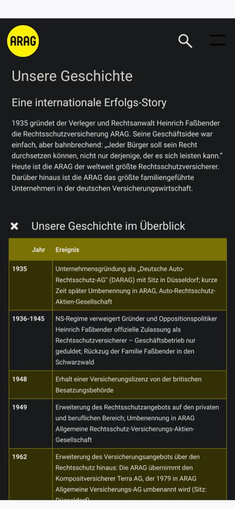 Ausschnitt der in einem Kommentar weiter oben verlinkten Konzerngeschichte der ARAG.