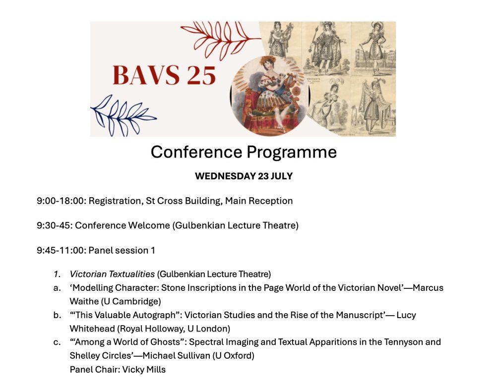 Excerpt from conference Programme for BAVS 25th Anniversary Conference depicting the conference registration, welcome, and first panel.