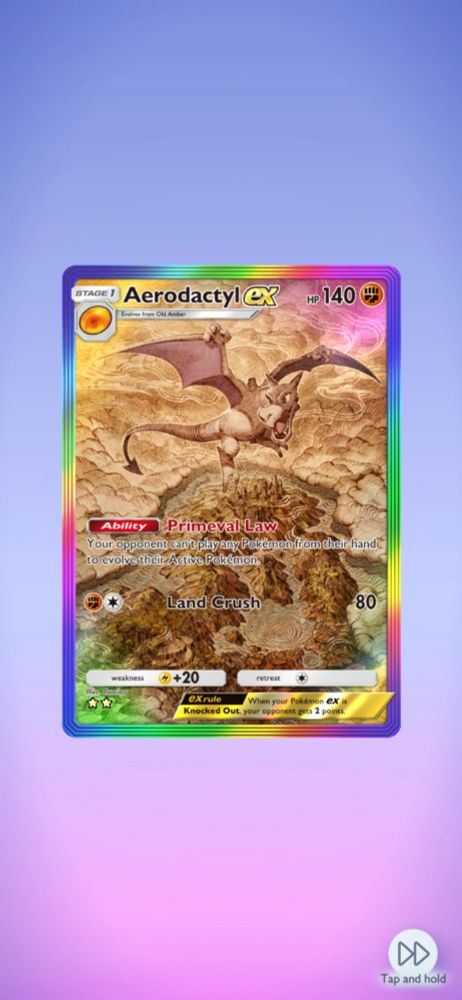 Aerodatcyl full art and rainbow border digital card from Pokémon the trading card game pocket application.
