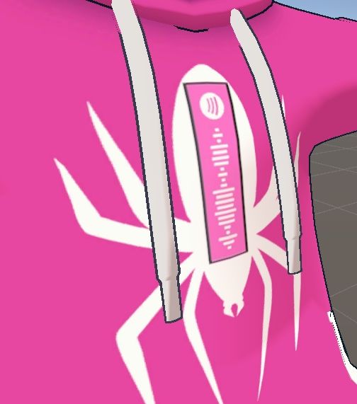 Close up of the spider symbol on the hot pink hoodie with the spotify codd on its body, which links to the song "Home" by Metro Boomin, Don Toliver and Lil Uzi Vert