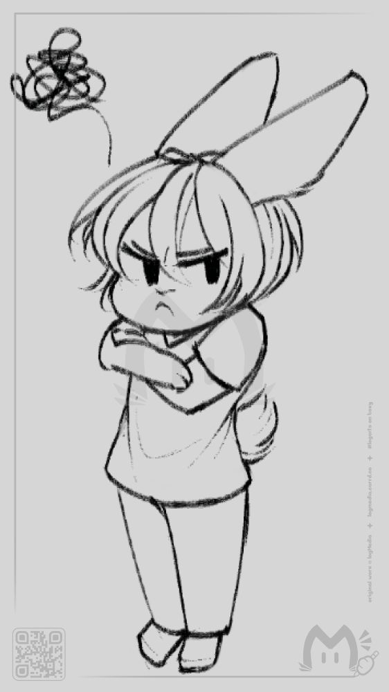 Werefolk AU Navarre, with rabbit ears and tail visible. His arms are crossed while he frowns angrily, a frustrated scribble floating above his head.