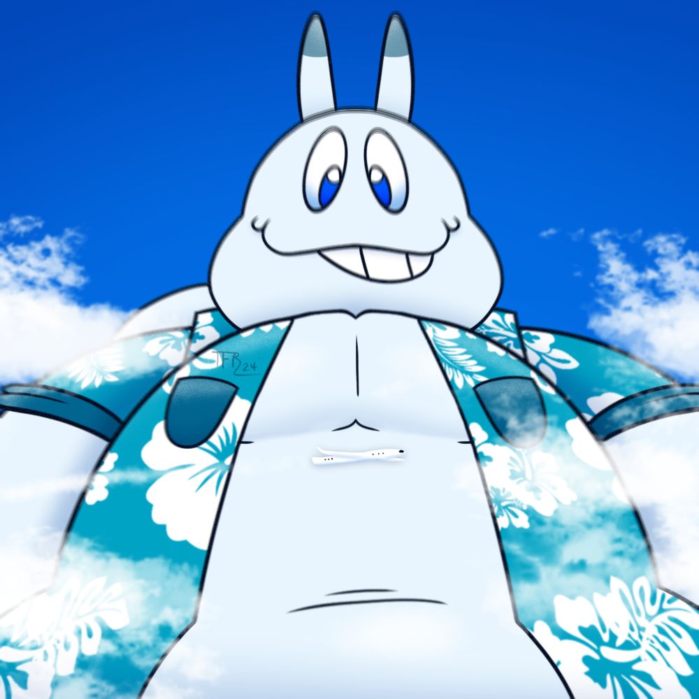 A plane flying through the sky, passing by a gargantuan alien, who's peacefully watching it soar past them.