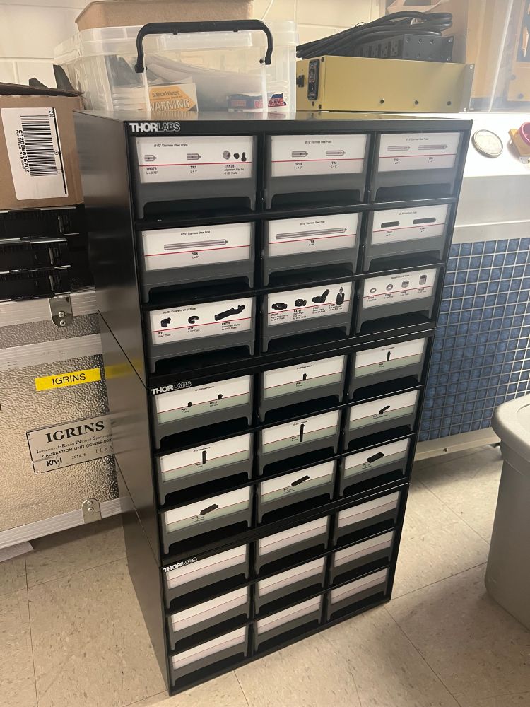 optics storage cabinets with the parts all labeled on the outside of each drawer (been on my wish list for a while)