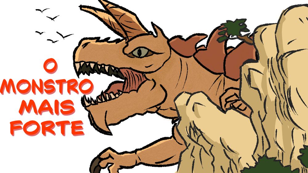 Tarrasque from dungeons and dragons behind some mountains while very small birds fly away