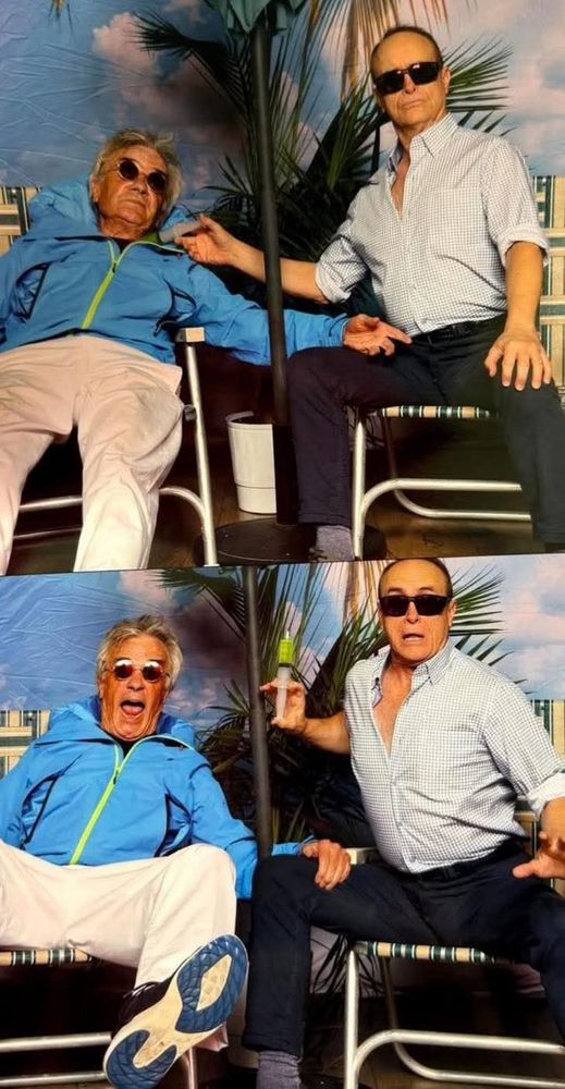 Terry Kaiser, star of the "Weekend at Bernie's" movies and Jeffrey Combs, star of the "Reanimator" franchise, clown around with some reanimation reagent with predicable results.