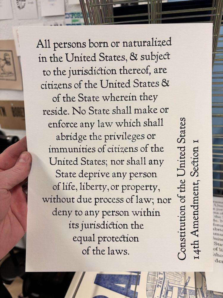 Letterpress printing of section 1 of the 14th amendment. 