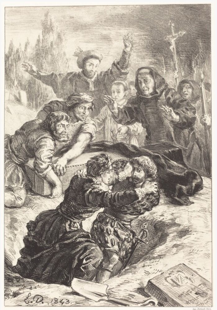 Sketch of hamlet and laertes fighting in Ophelia’s grave