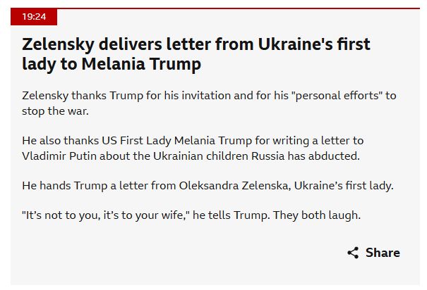 Zelensky delivers letter from Ukraine's first lady to Melania Trump Zelensky thanks Trump for his invitation and for his 