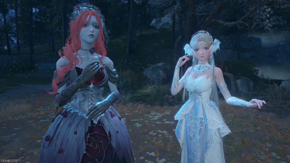 Infinity Nikki screenshot of the Banshee and Nikki but they're gay and getting married