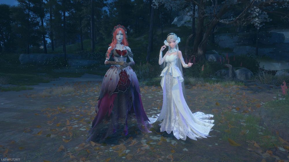 Infinity Nikki screenshot of the Banshee and Nikki but they're gay and getting married