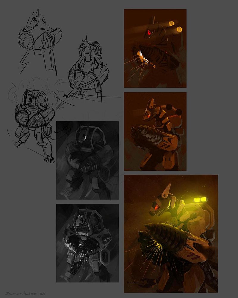 process board showing all the work done for a painting. painting is of a drg-spec zedconian. fuck ai, fuck scraping, do better 