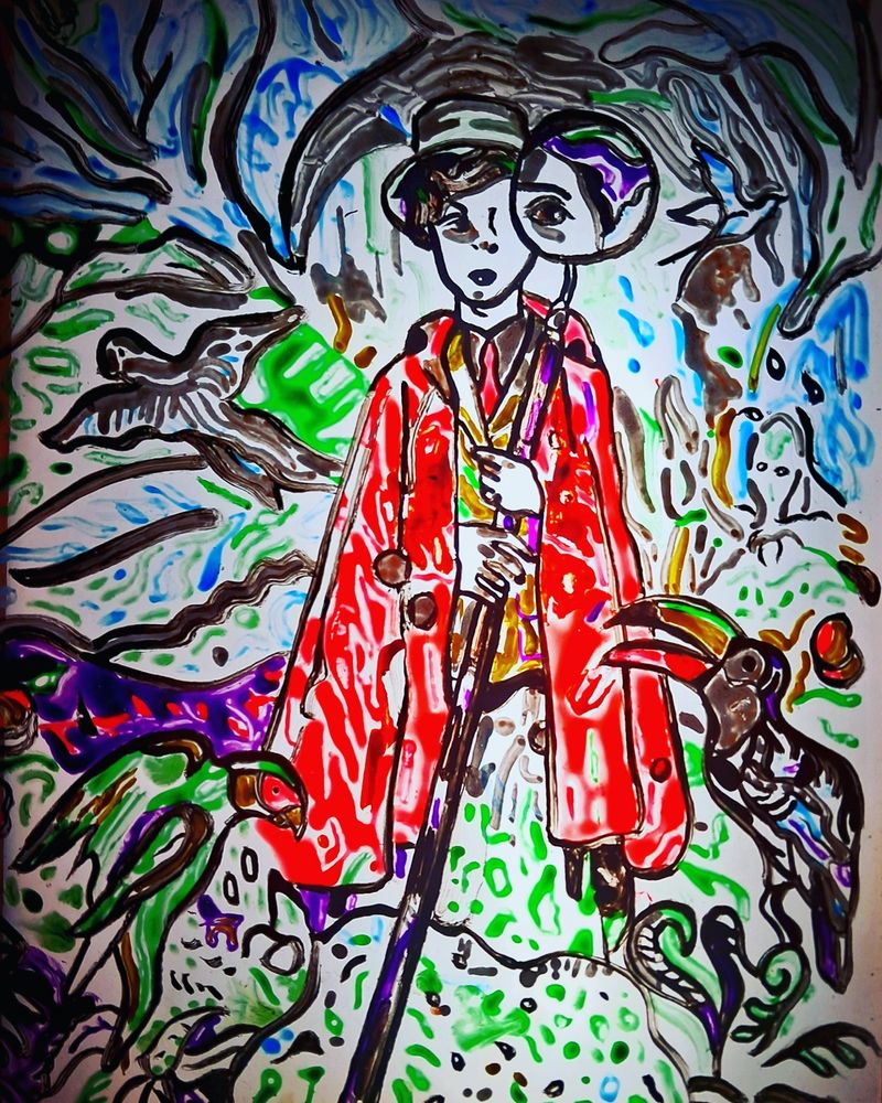 Tarot card art was painted with liquid glass paints. 