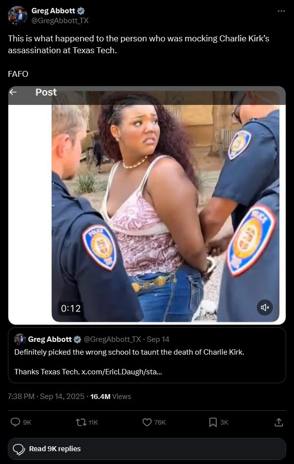 abbott mocking a lady getting arrested