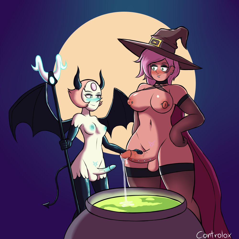 Pearl succubus using the mysterious girl's sperm for her potion.