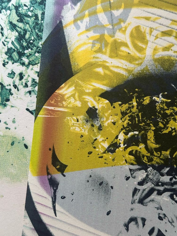 A closeup photo of the prints of the bowl of ramen 