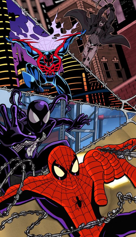 Happy Spider-Man Day!
Spider-Man Shattered Dimensions artwork featuring Spider-Man Noir, Spider-Man 2099, Ultimate Spider-Man in the black suit, and the Amazing Spider-Man.