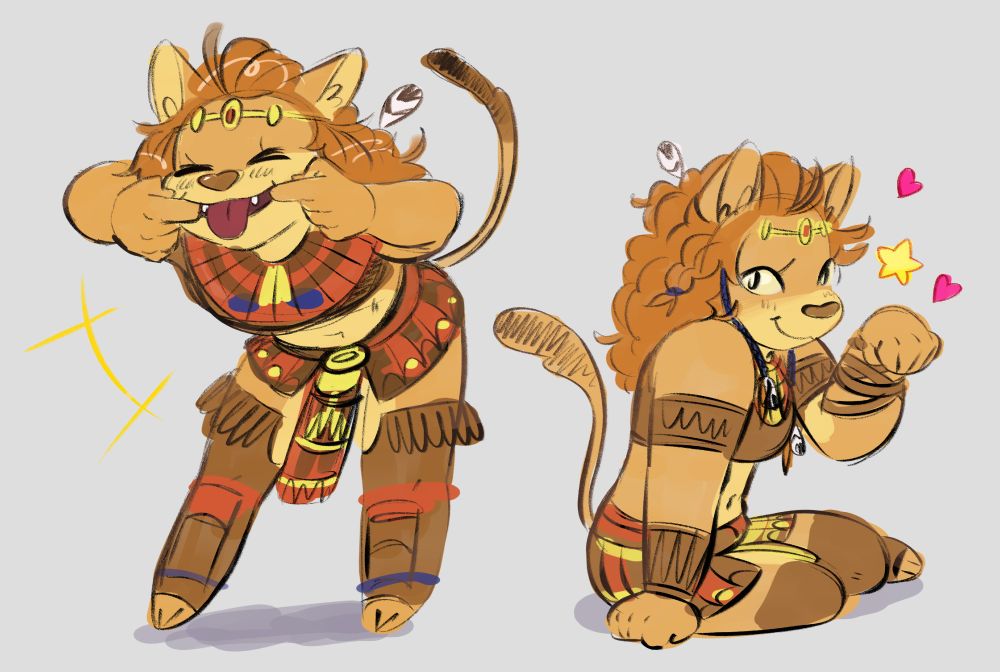 Lamatyi smiling and sticking her tongue out at you, next to another lamatyi drawing of her smiling at you again with her hand in a "nyan" pose looking like a cute kitty.
