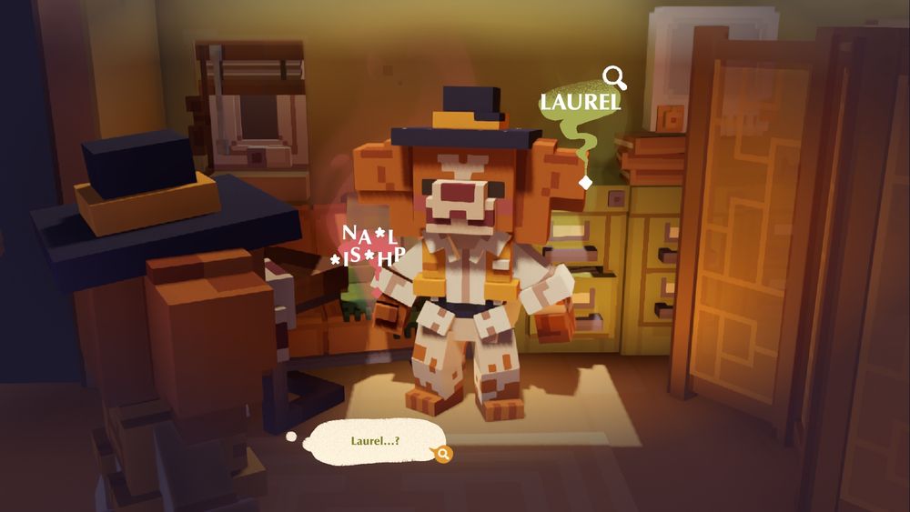 An in-game render test of Pixel standing in her office, point light shining down on her face. 2 Smells can be read, one is the smell of Laurel, the other is a bit more obscured and needs to be investigated further.