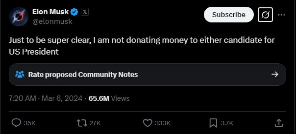 Just to be super clear, I am not donating money to either candidate for US President